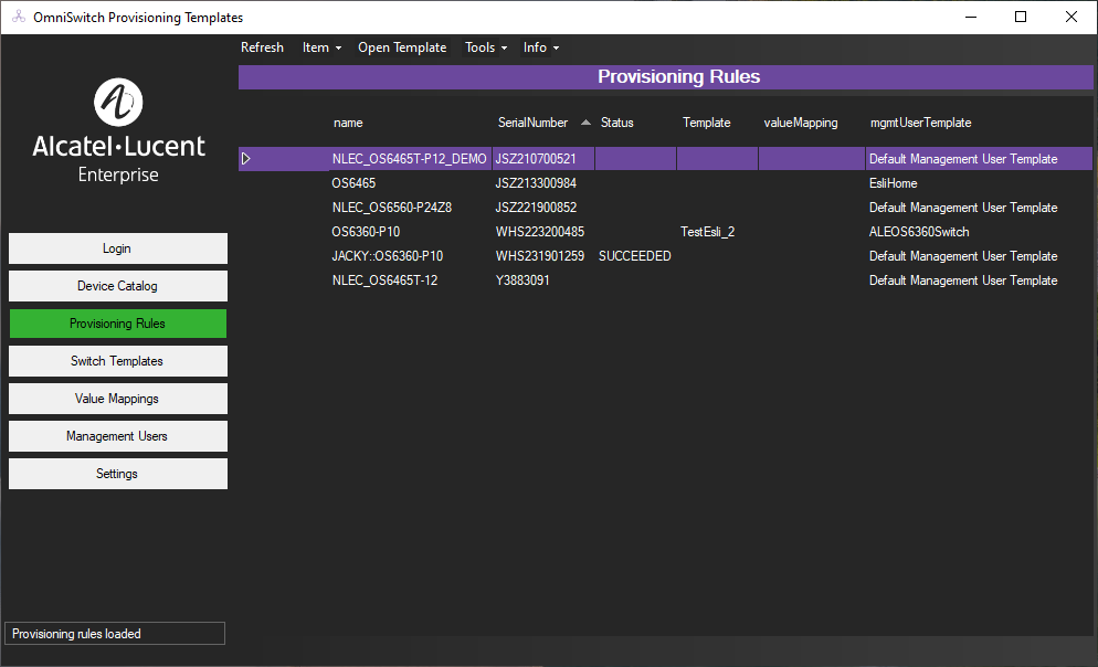Switch Provisioning Templates